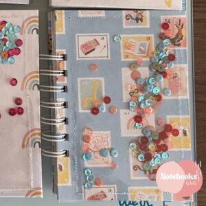 MINI CUADERNO LENTEJUELAS - CUADROS - POSTALES